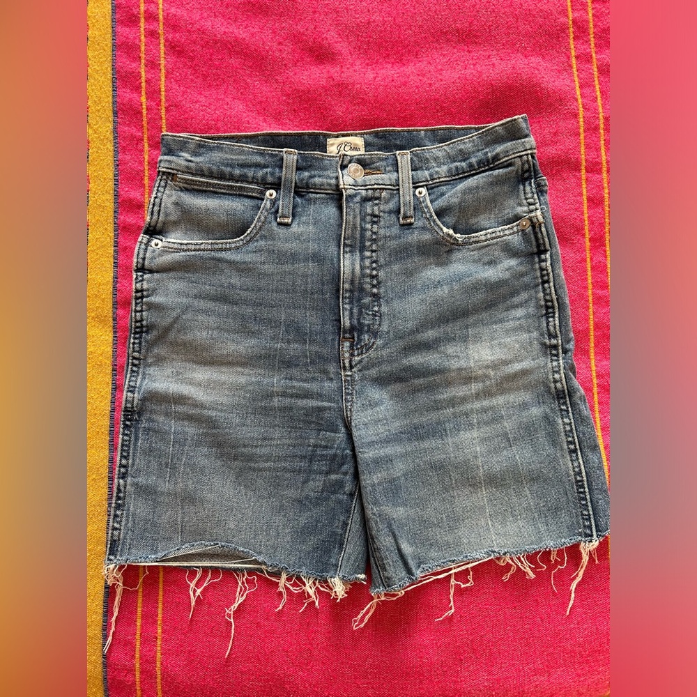 Medium wash cut-off denim shorts